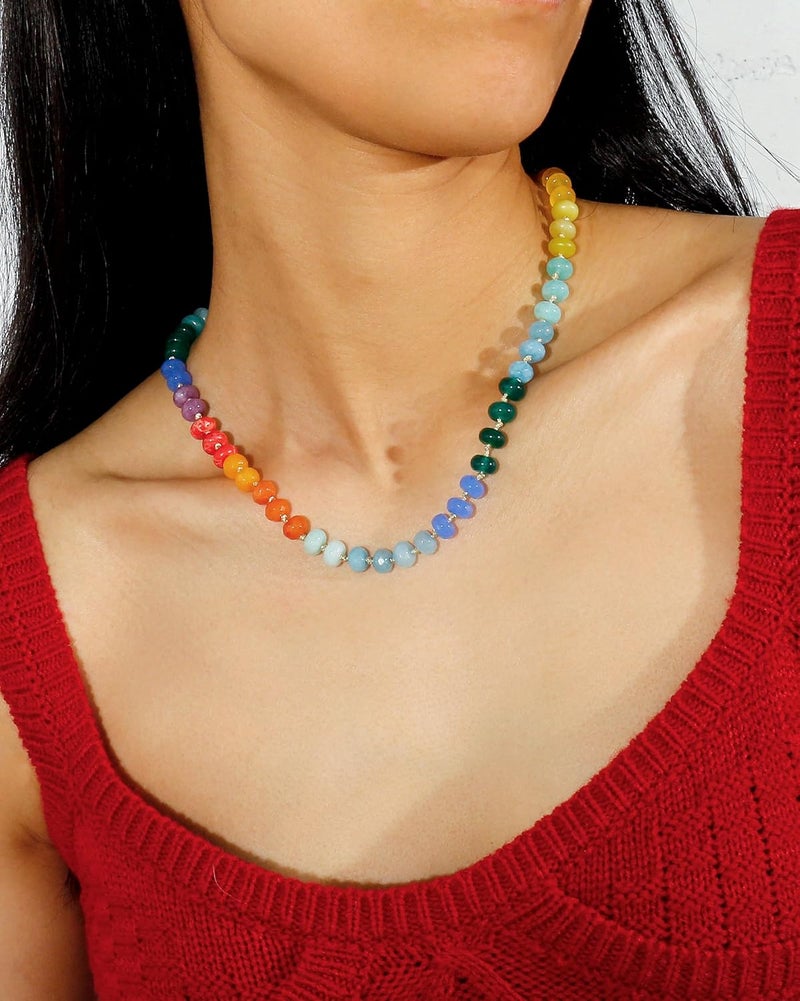 Badu Gemstone Beaded Necklace for Women Colorful Natural Stone Freshwater Pearl Surfer Beach Rainbow Necklace Jewelry Gift - Image 3